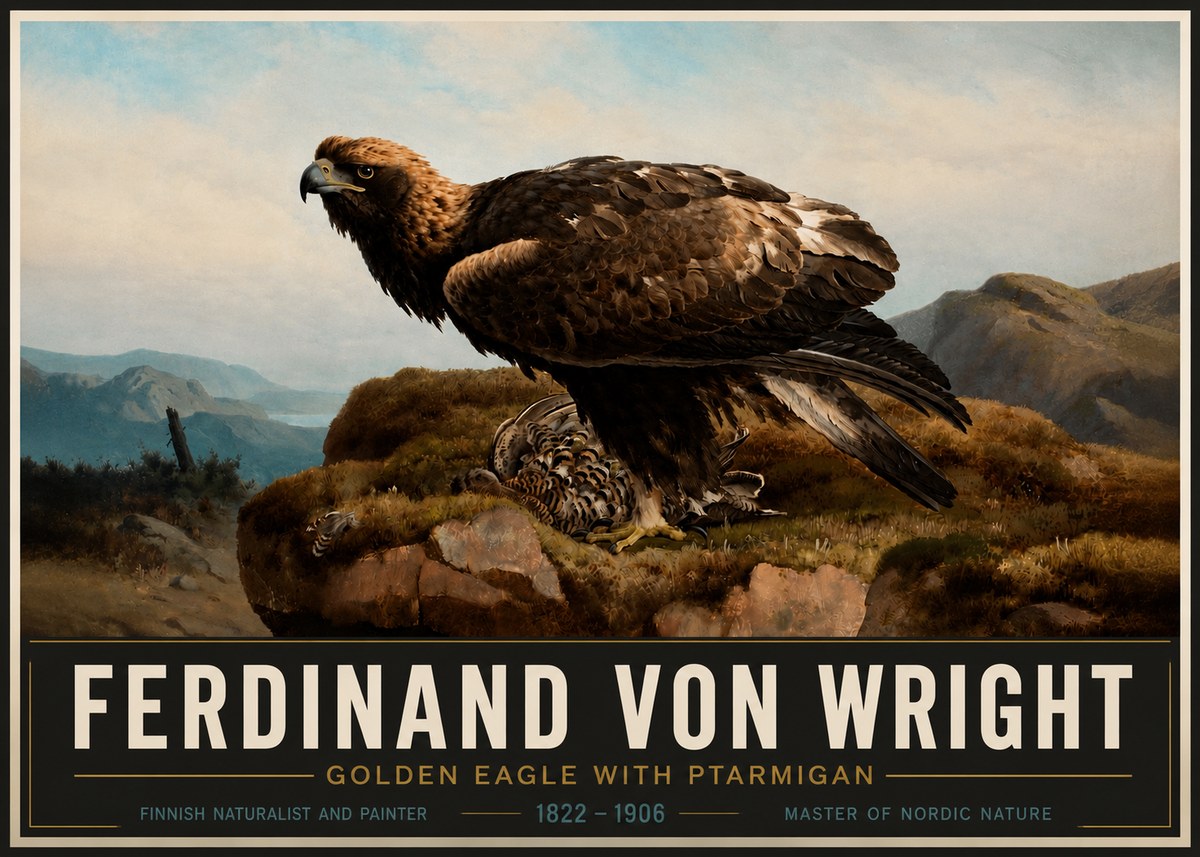 Ferdinand von Wright Golden Eagle with Ptarmigan No4 - Póster
