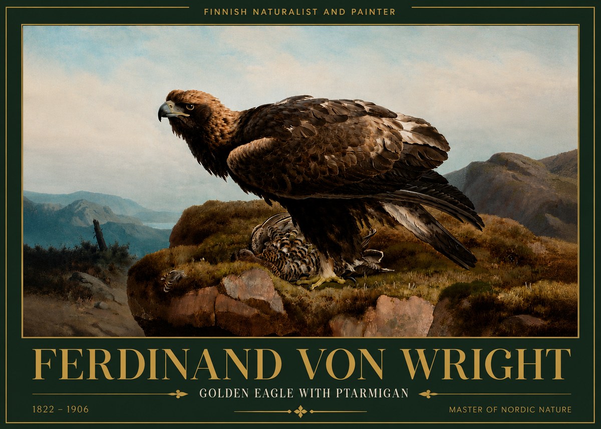 Ferdinand von Wright Golden Eagle with Ptarmigan No6 - Póster