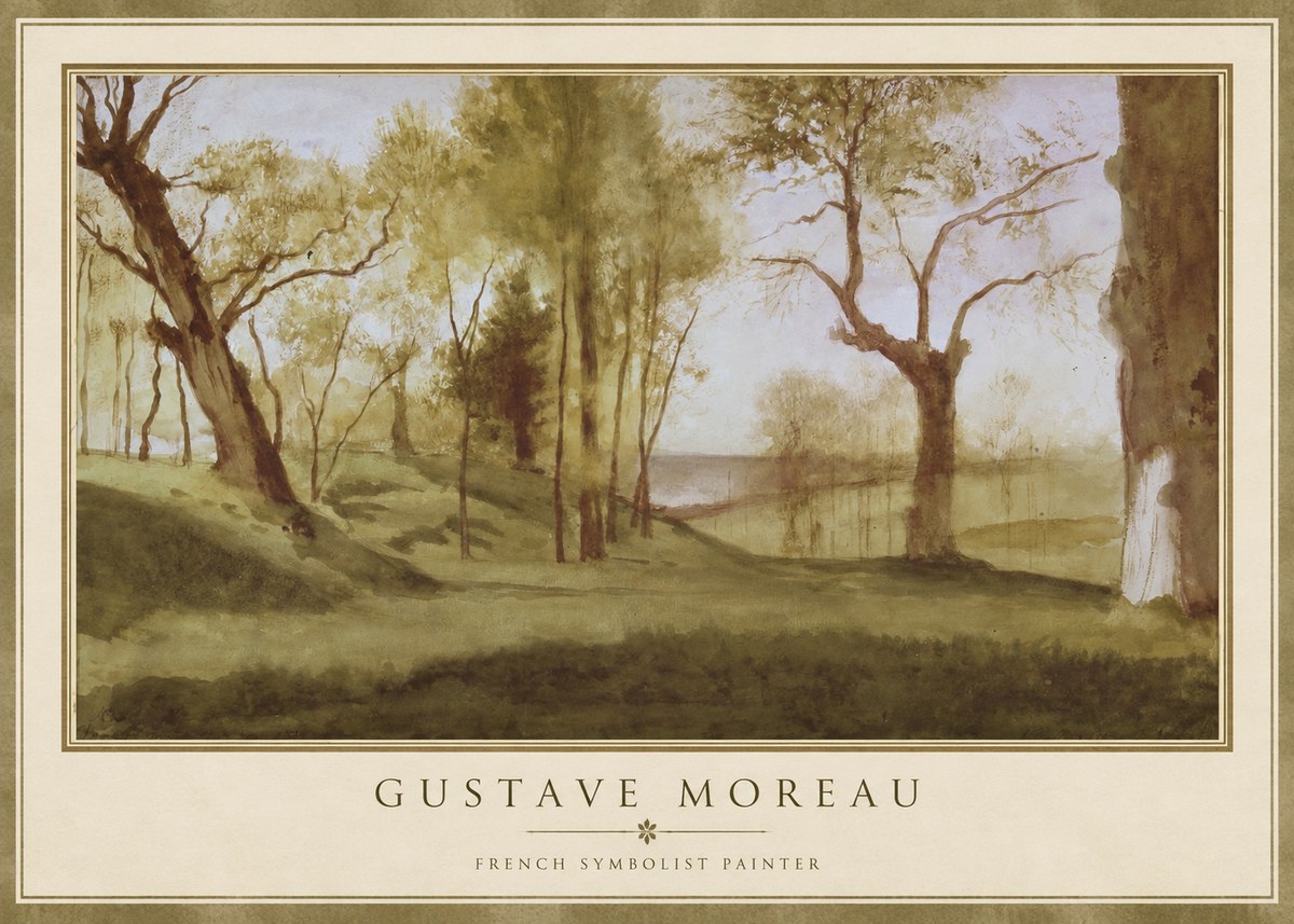 Gustave Moreau Wooded River Landscape No1 - Póster