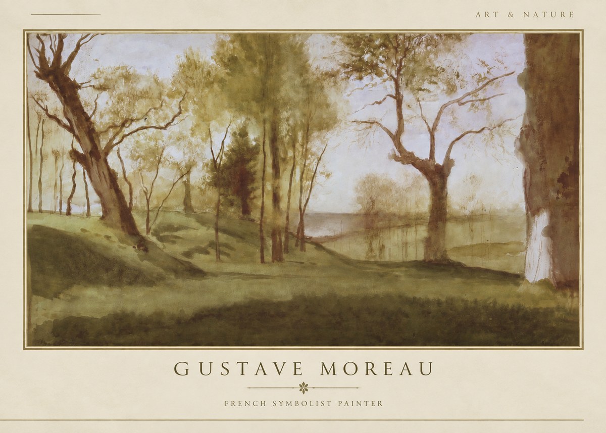 Gustave Moreau Wooded River Landscape No3 - Póster