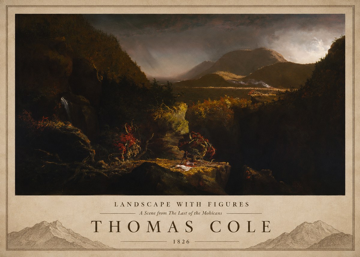 Thomas Cole Landscape with Figures: a Scene from the Last of the Mohicans No3 - Póster