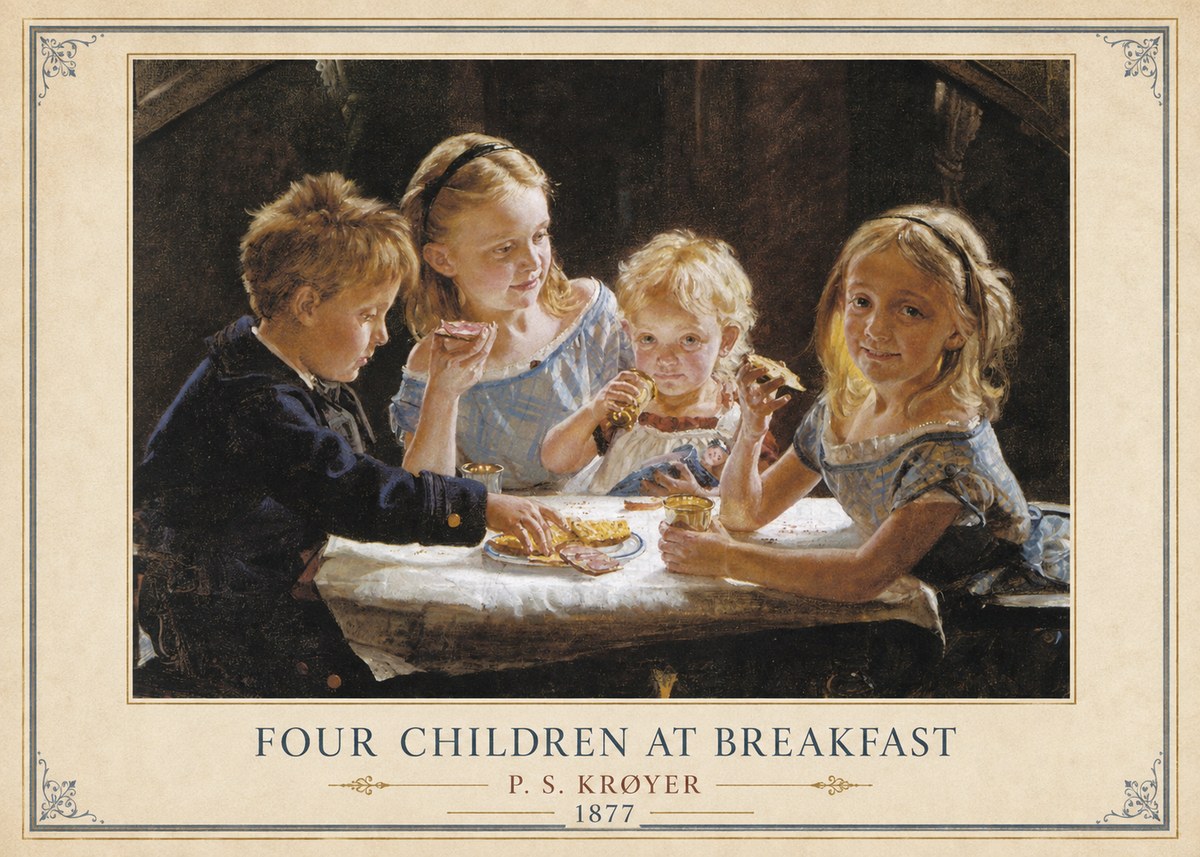 P.S. Krøyer Four Children at Breakfast No3 - Póster