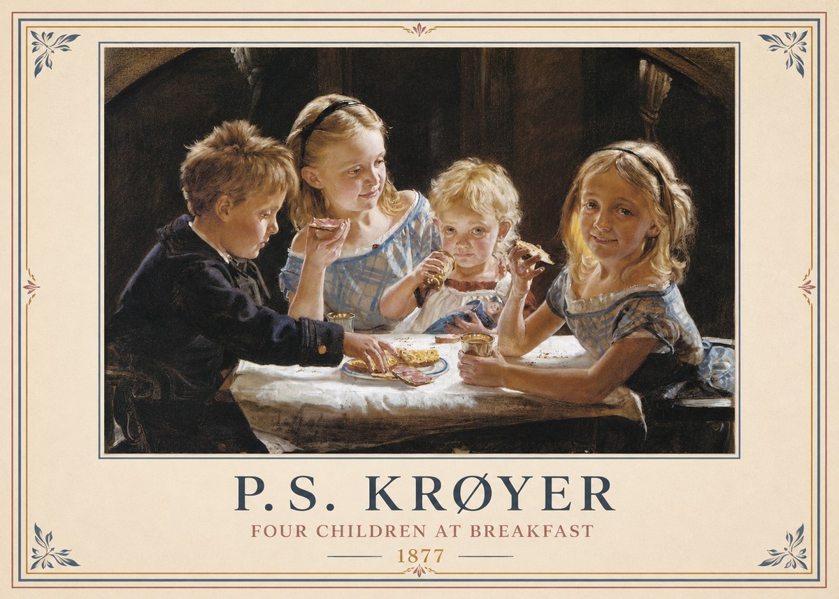 P.S. Krøyer Four Children at Breakfast No6 - Póster