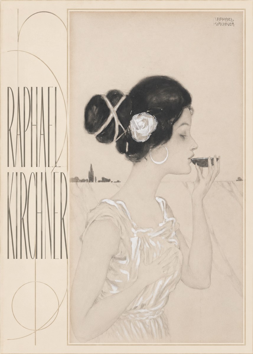 Raphael Kirchner Elegant Lady with Rose and Cup No5 - Póster
