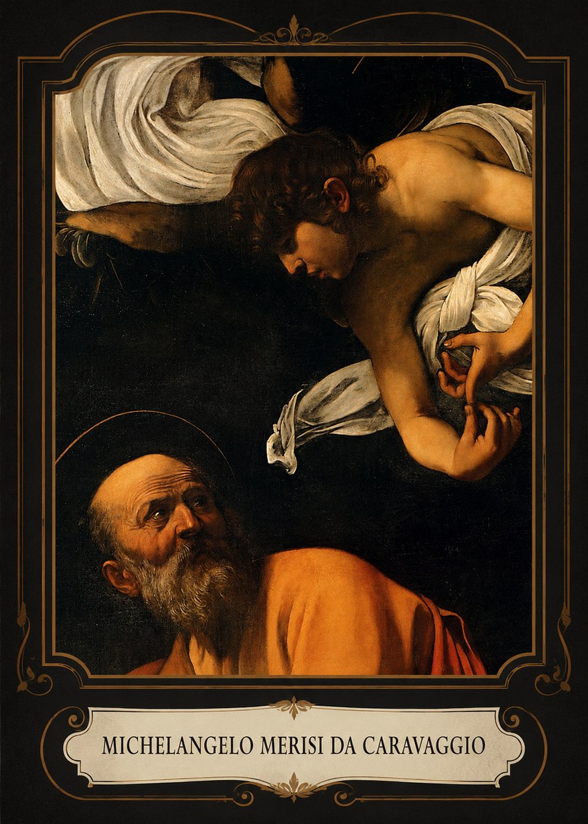 Michelangelo Merisi da Caravaggio The Inspiration of Saint Matthew I No4 - Póster
