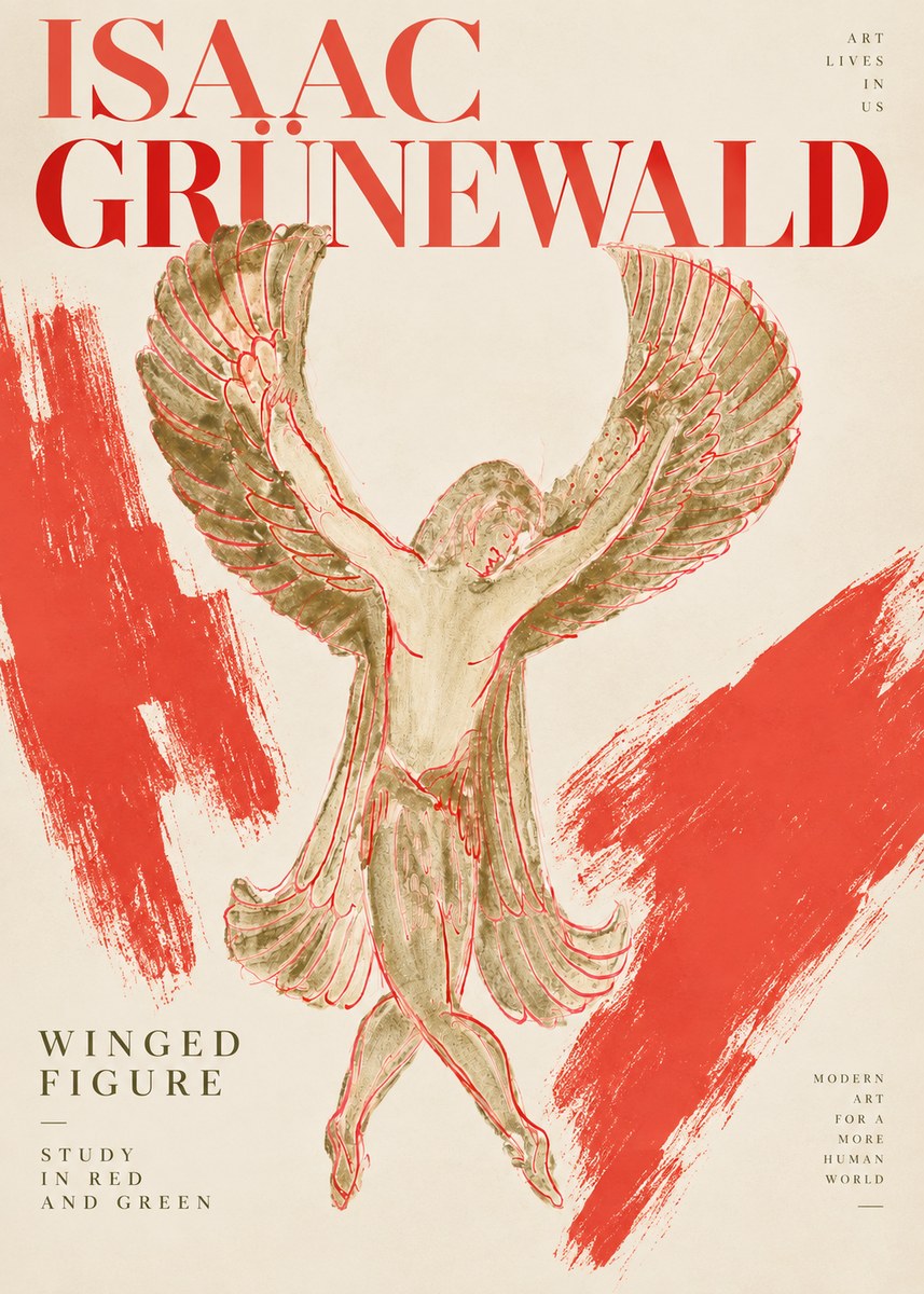 Isaac Grünewald Winged Figure Study in Red and Green No2 - Póster