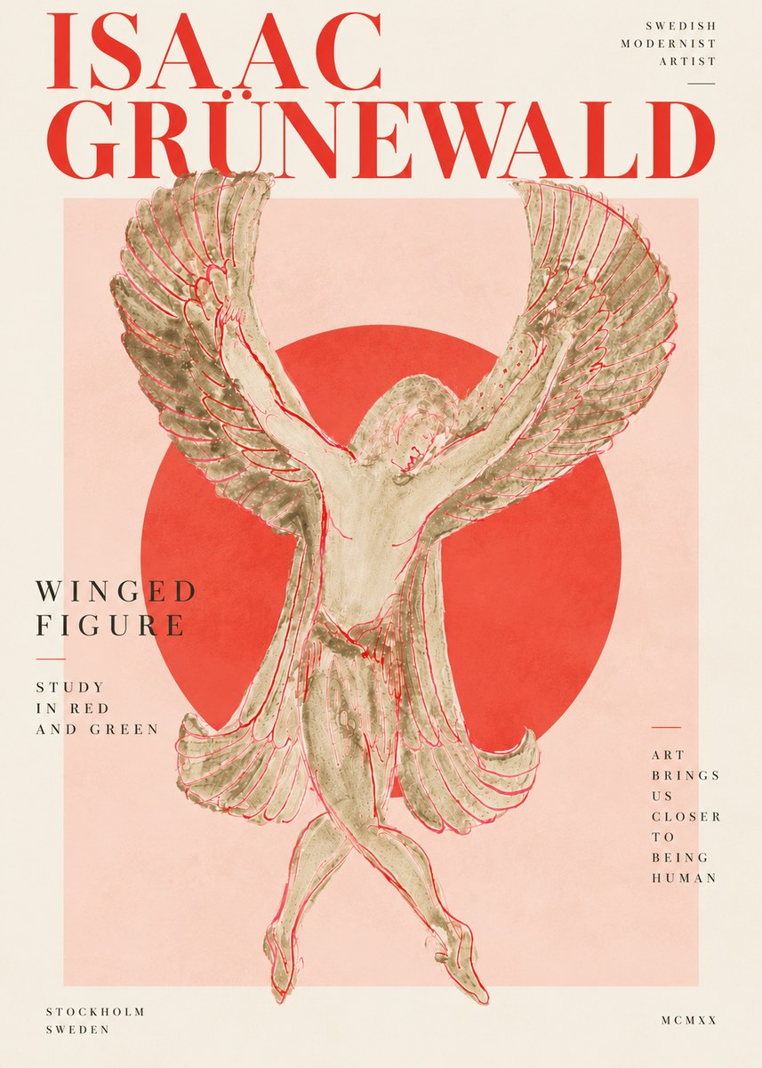 Isaac Grünewald Winged Figure Study in Red and Green No4 - Póster