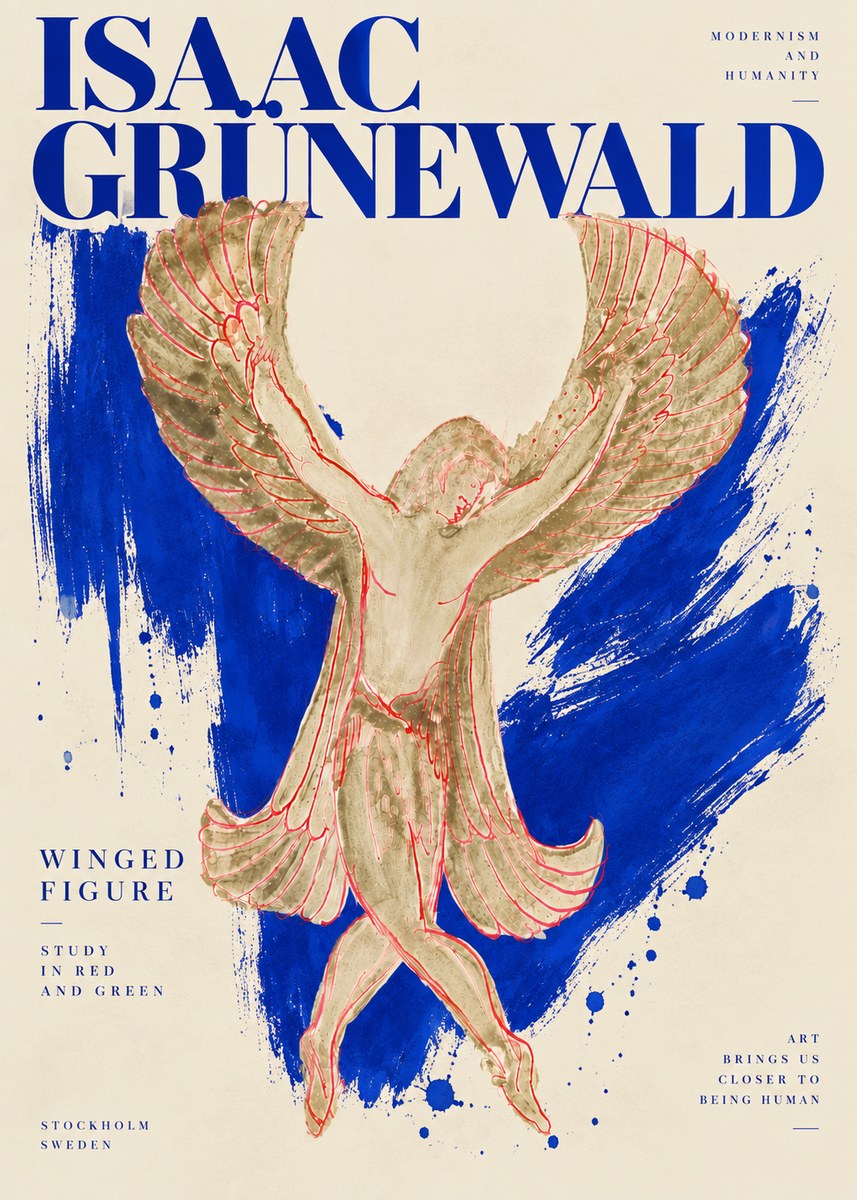 Isaac Grünewald Winged Figure Study in Red and Green No6 - Póster