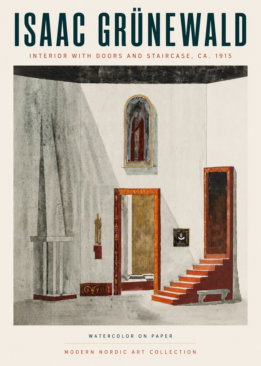 Isaac Grünewald Interior with Doors and Staircase, Ca. 1915 No3 - Póster