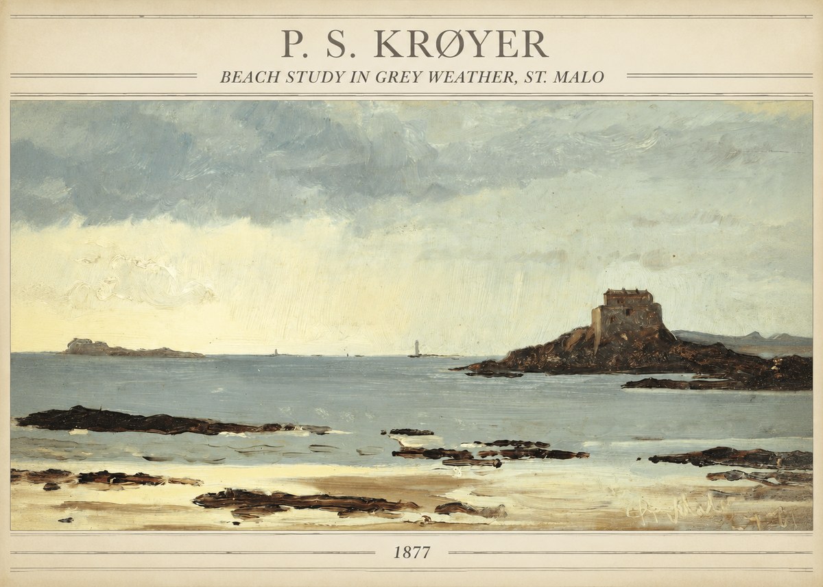 P.S. Krøyer Beach Study in Grey Weather, St. Malo No3 - Póster