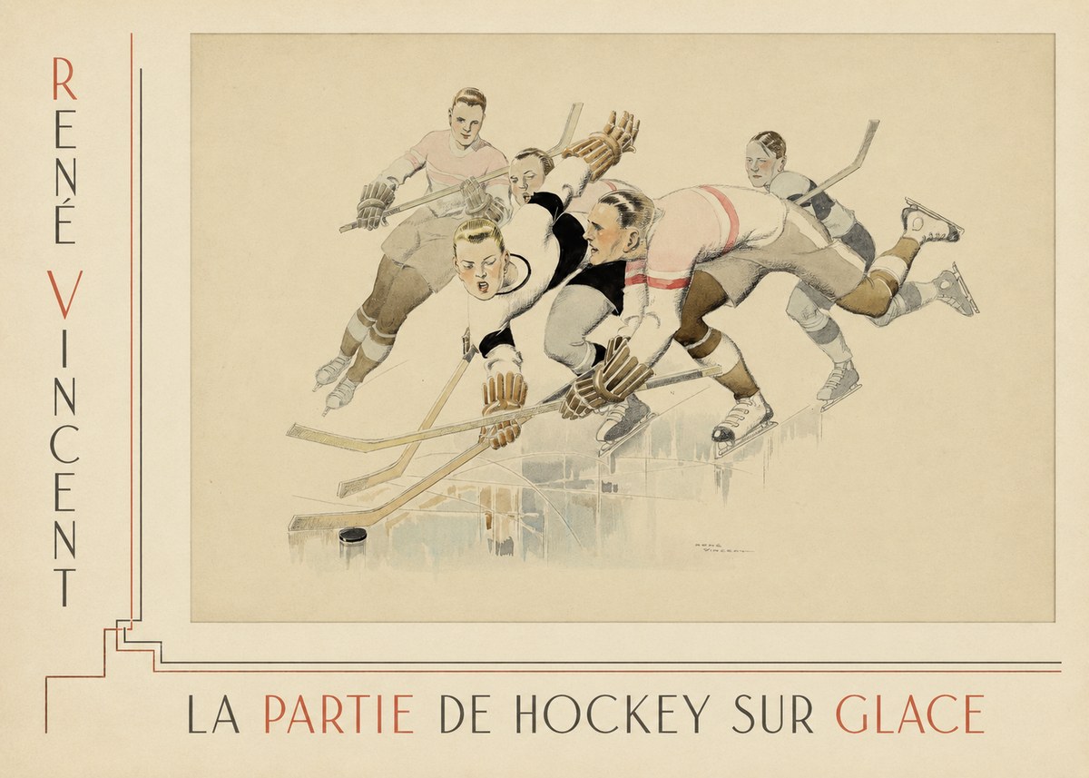 René Vincent La Partie De Hockey Sur Glace No3 - Póster