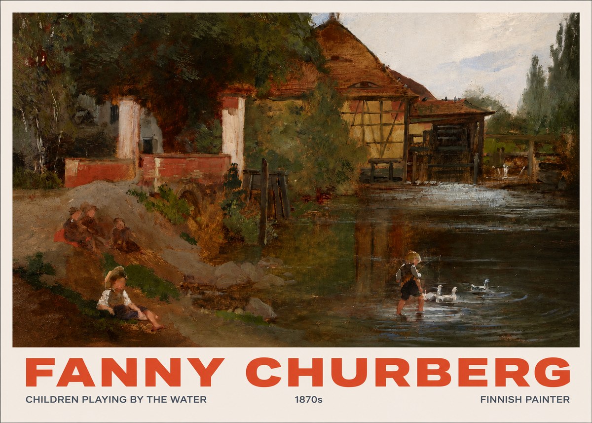 Fanny Churberg Children Playing by the Water No2 - Póster