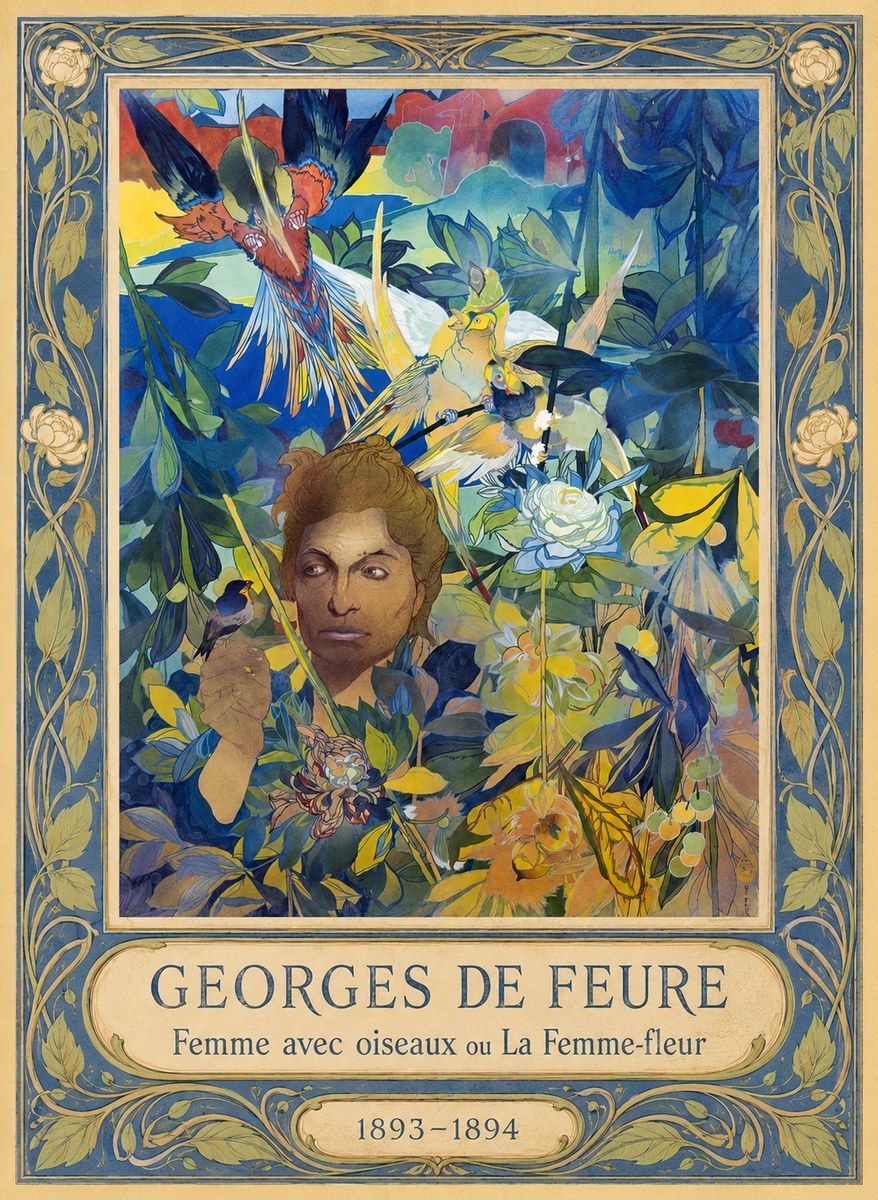 Georges de Feure Femme Avec Oiseaux Ou La Femme-fleur No1 - Póster