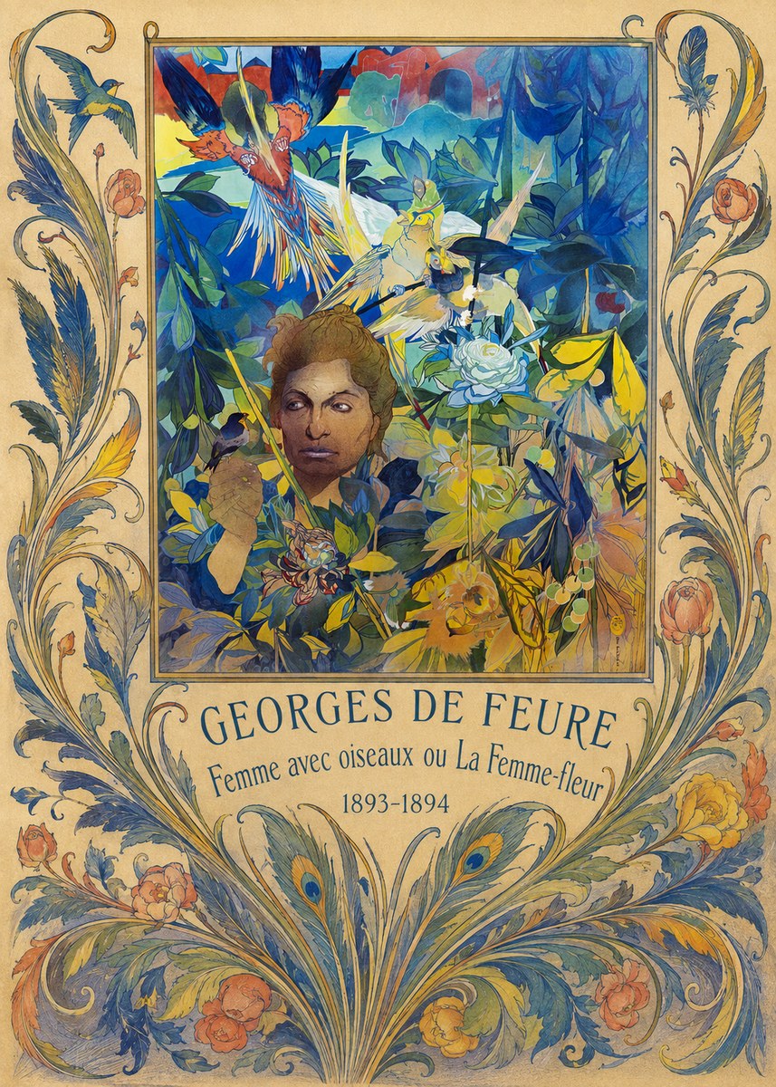 Georges de Feure Femme Avec Oiseaux Ou La Femme-fleur No5 - Póster