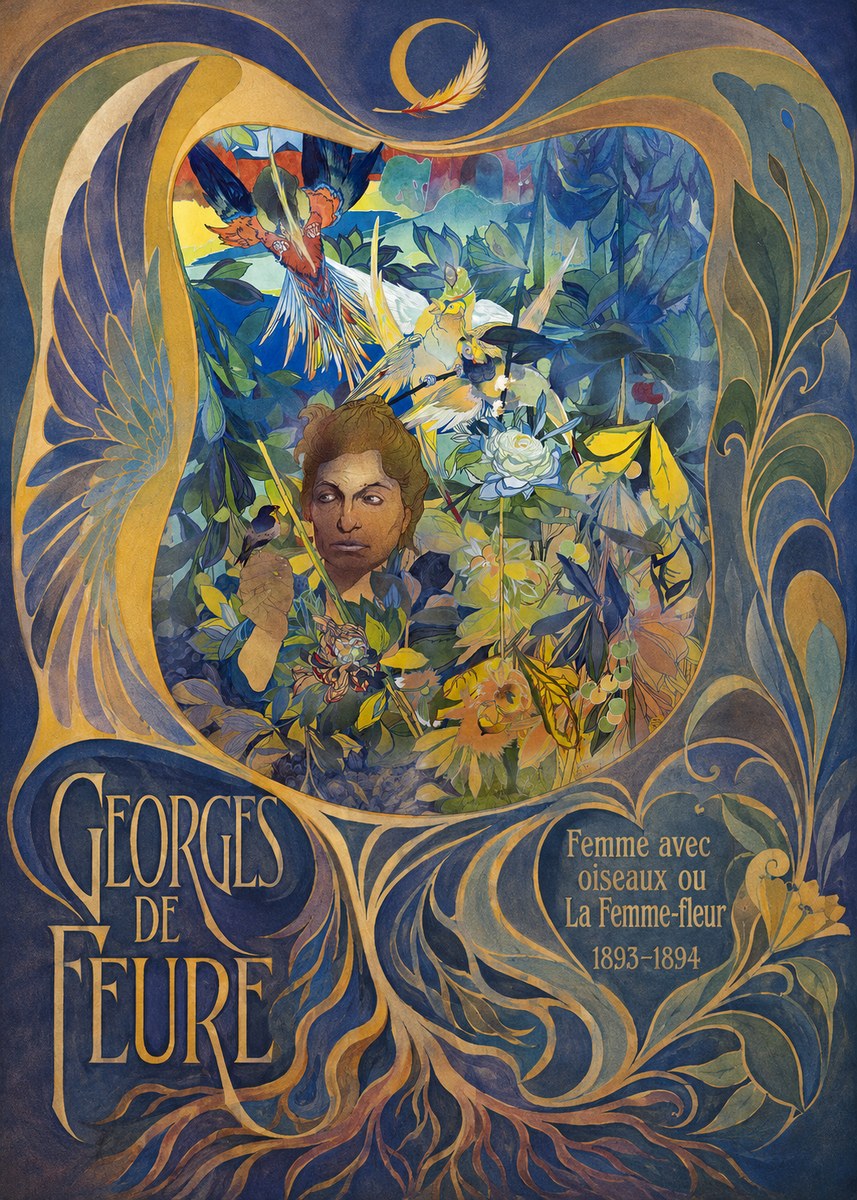 Georges de Feure Femme Avec Oiseaux Ou La Femme-fleur No6 - Póster