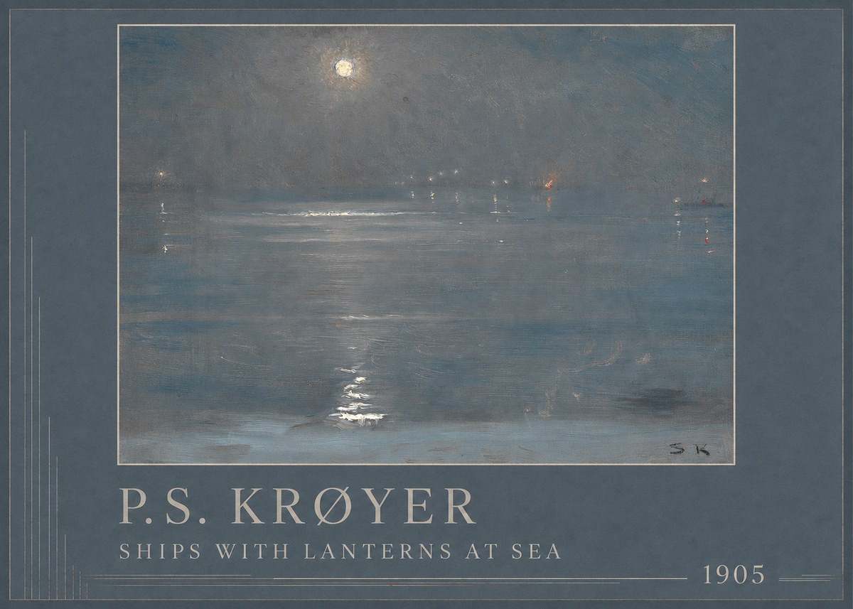 P.S. Krøyer Ships with Lanterns at Sea No1 - Póster
