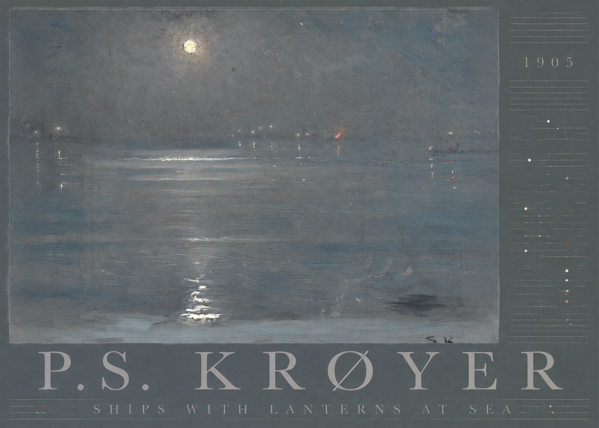 P.S. Krøyer Ships with Lanterns at Sea No3 - Póster