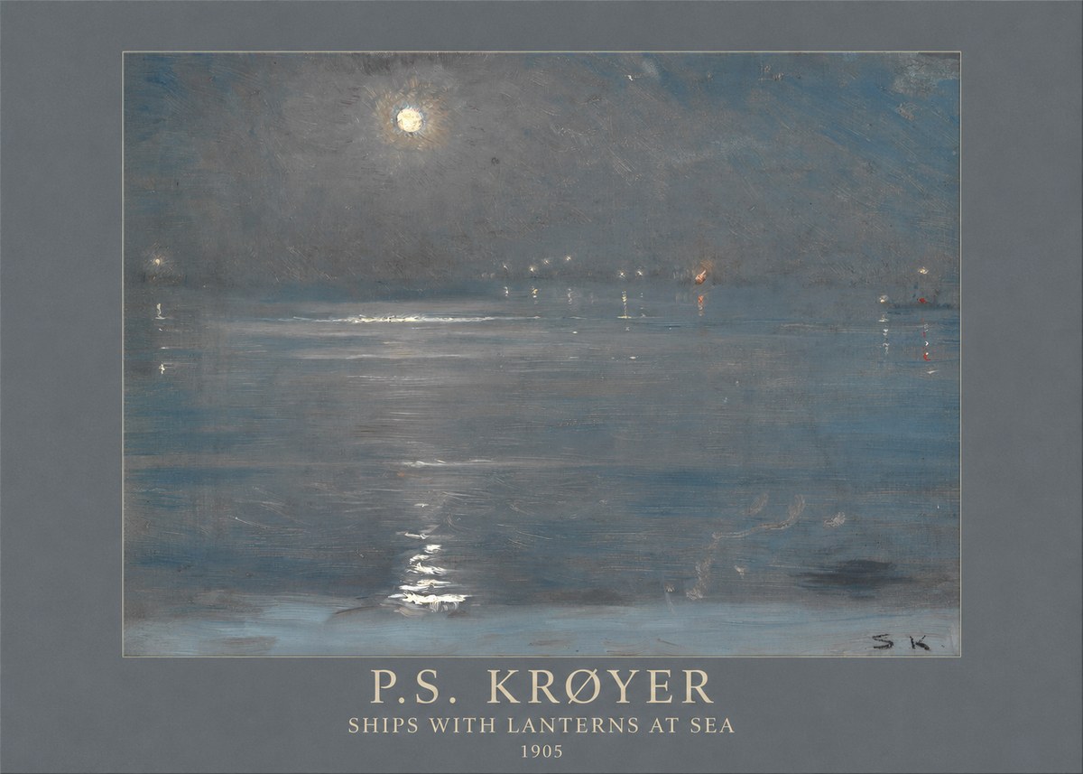 P.S. Krøyer Ships with Lanterns at Sea No5 - Póster