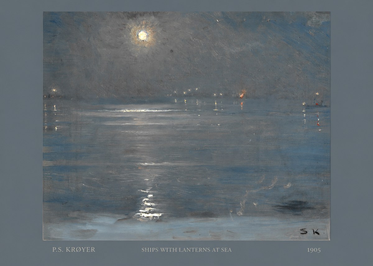 P.S. Krøyer Ships with Lanterns at Sea No6 - Póster