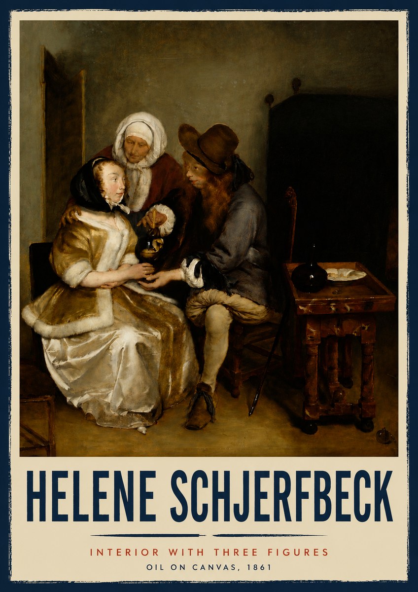Helene Schjerfbeck Interior with Three Figures No5 - Póster