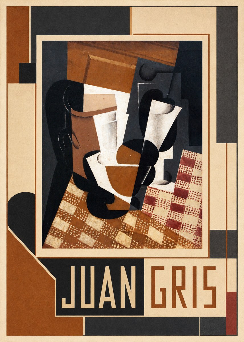 Juan Gris Cubist Still Life with Glass and Tablecloth No1 - Póster