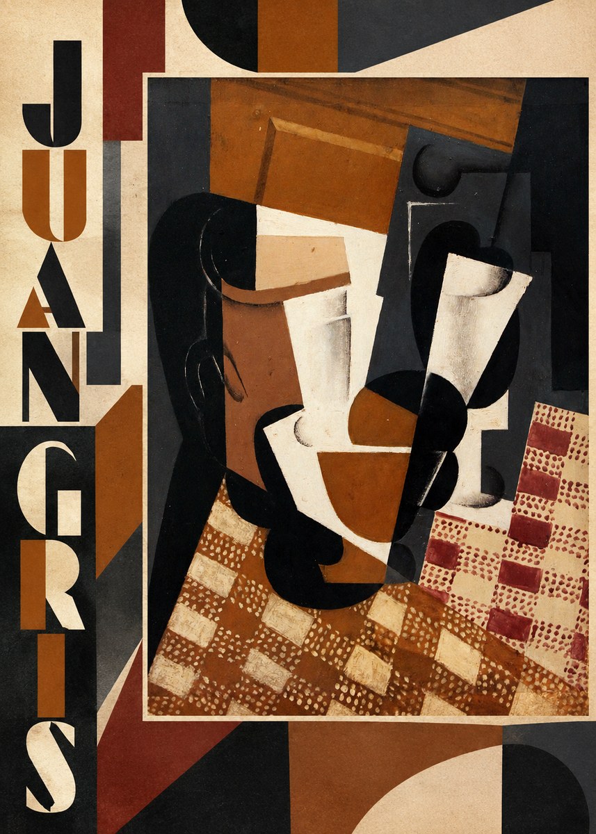 Juan Gris Cubist Still Life with Glass and Tablecloth No3 - Póster