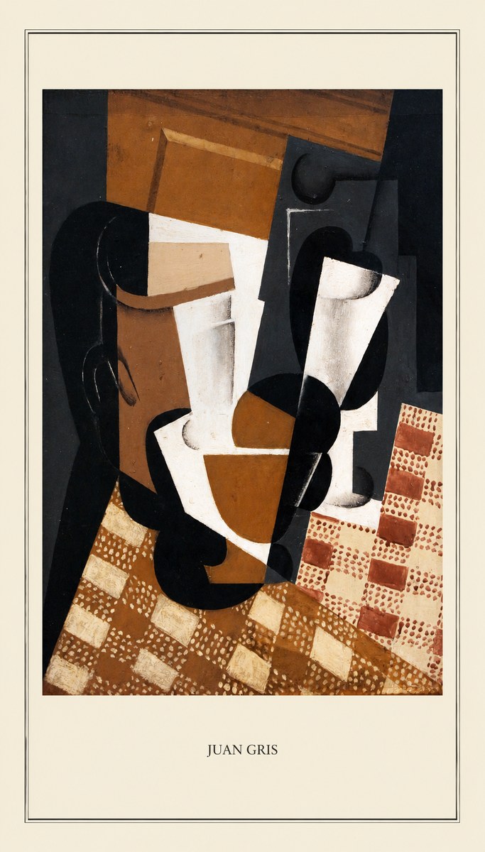 Juan Gris Cubist Still Life with Glass and Tablecloth No4 - Póster