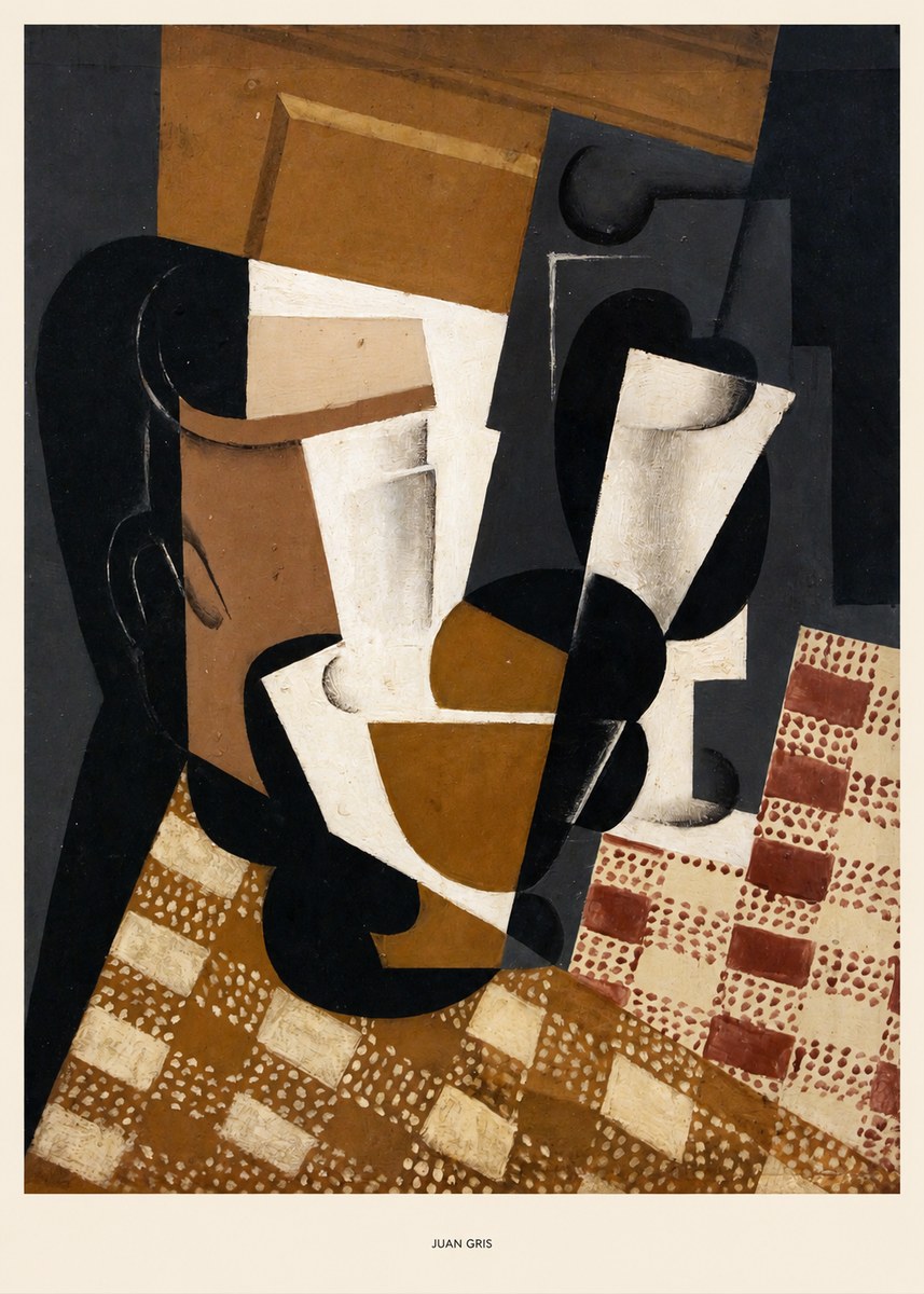 Juan Gris Cubist Still Life with Glass and Tablecloth No5 - Póster