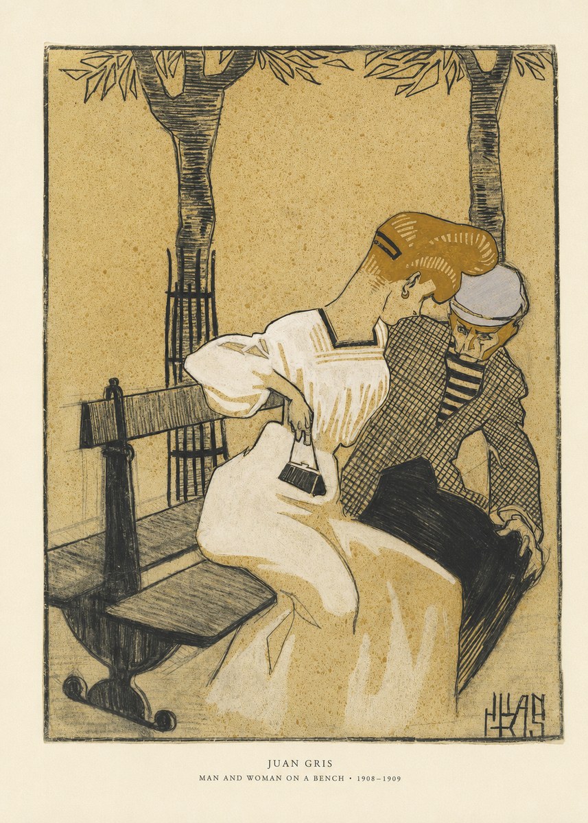 Juan Gris Man and Woman on a Bench No6 - Póster