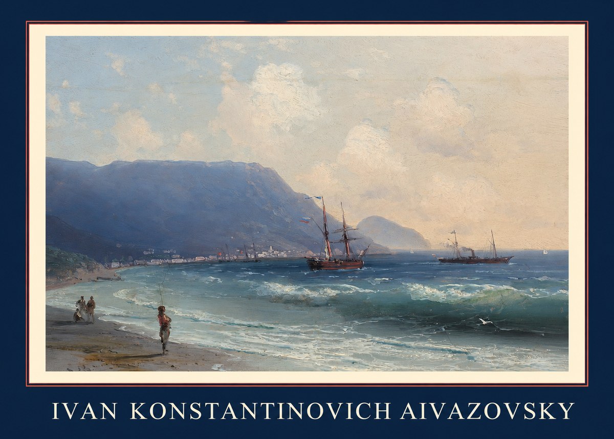 Ivan Konstantinovich Aivazovsky A Coastal View with Fishing Figures No1 - Póster