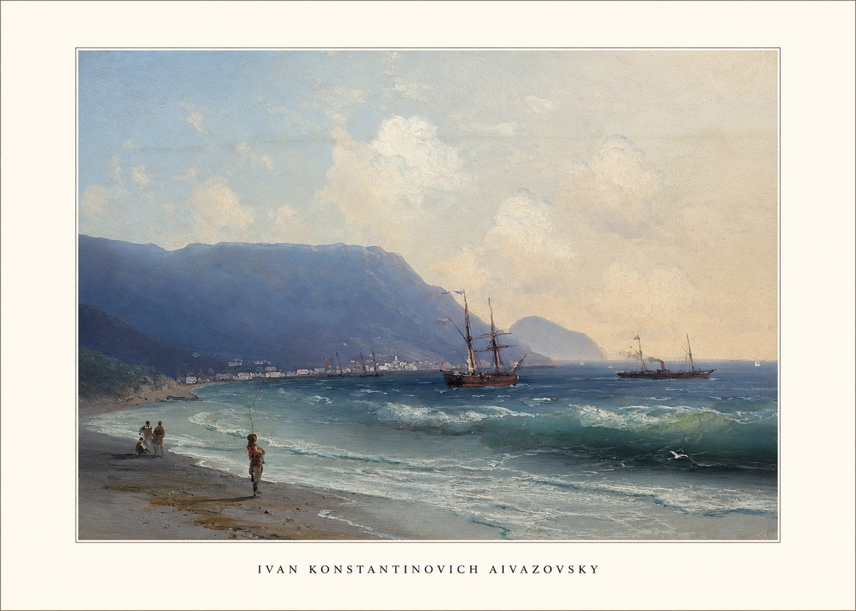 Ivan Konstantinovich Aivazovsky A Coastal View with Fishing Figures No5 - Póster
