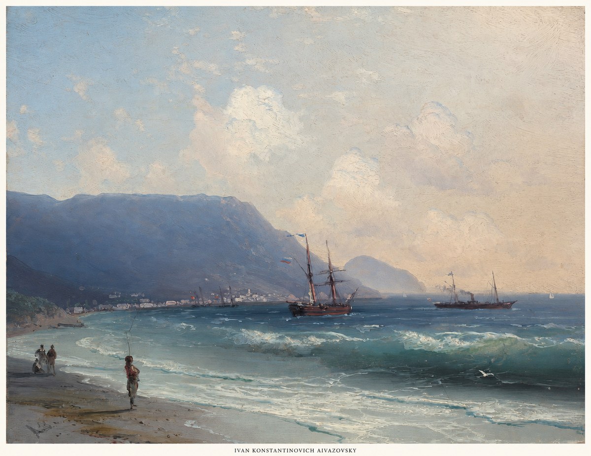Ivan Konstantinovich Aivazovsky A Coastal View with Fishing Figures No6 - Póster