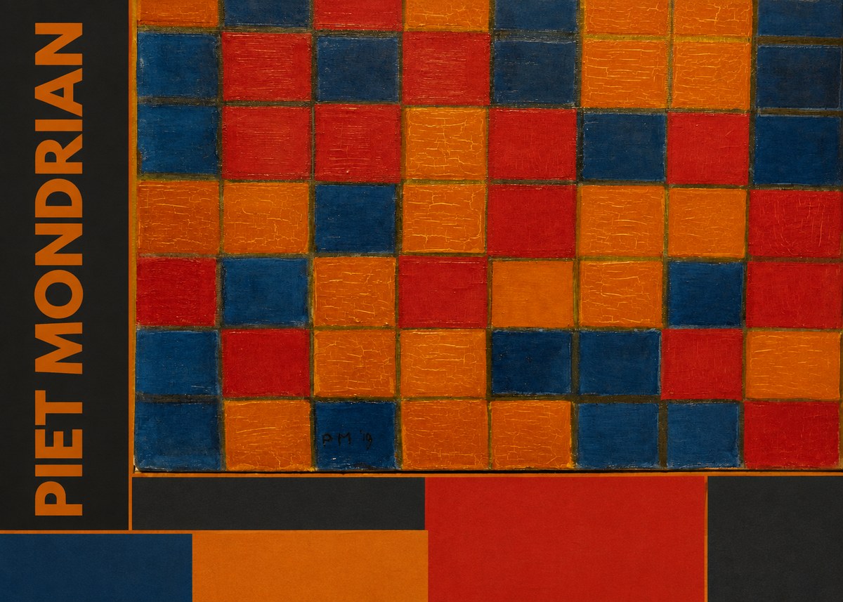 Piet Mondrian Checkerboard Composition with Dark Colors No2 - Póster