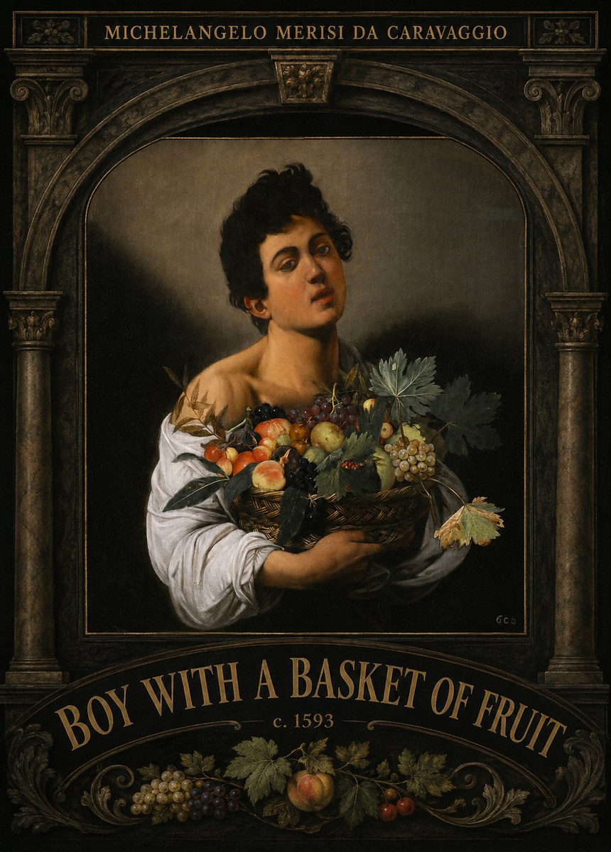 Michelangelo Merisi da Caravaggio Boy with a Basket of Fruit No3 - Póster