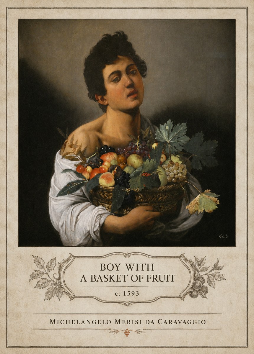 Michelangelo Merisi da Caravaggio Boy with a Basket of Fruit No4 - Póster