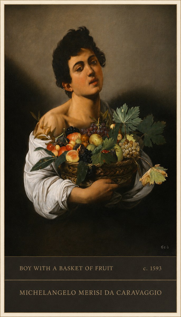 Michelangelo Merisi da Caravaggio Boy with a Basket of Fruit No5 - Póster