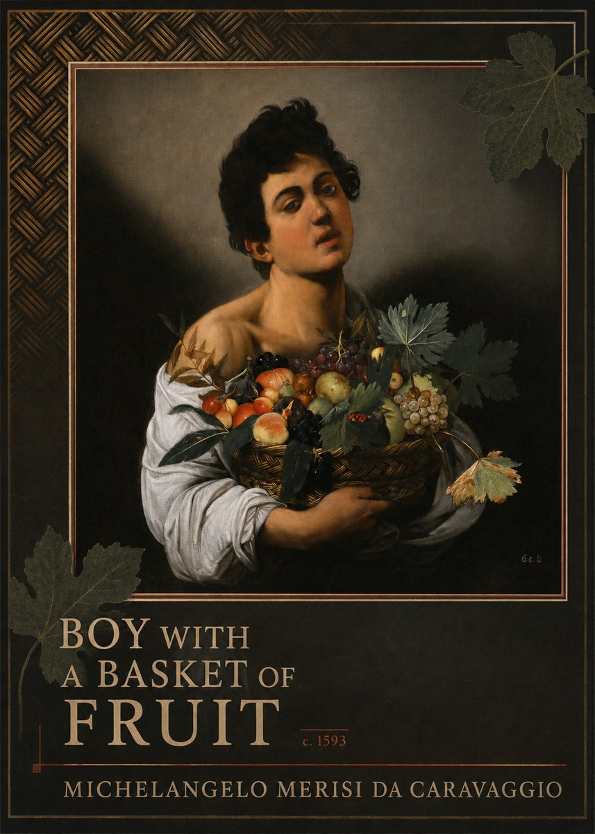 Michelangelo Merisi da Caravaggio Boy with a Basket of Fruit No6 - Póster