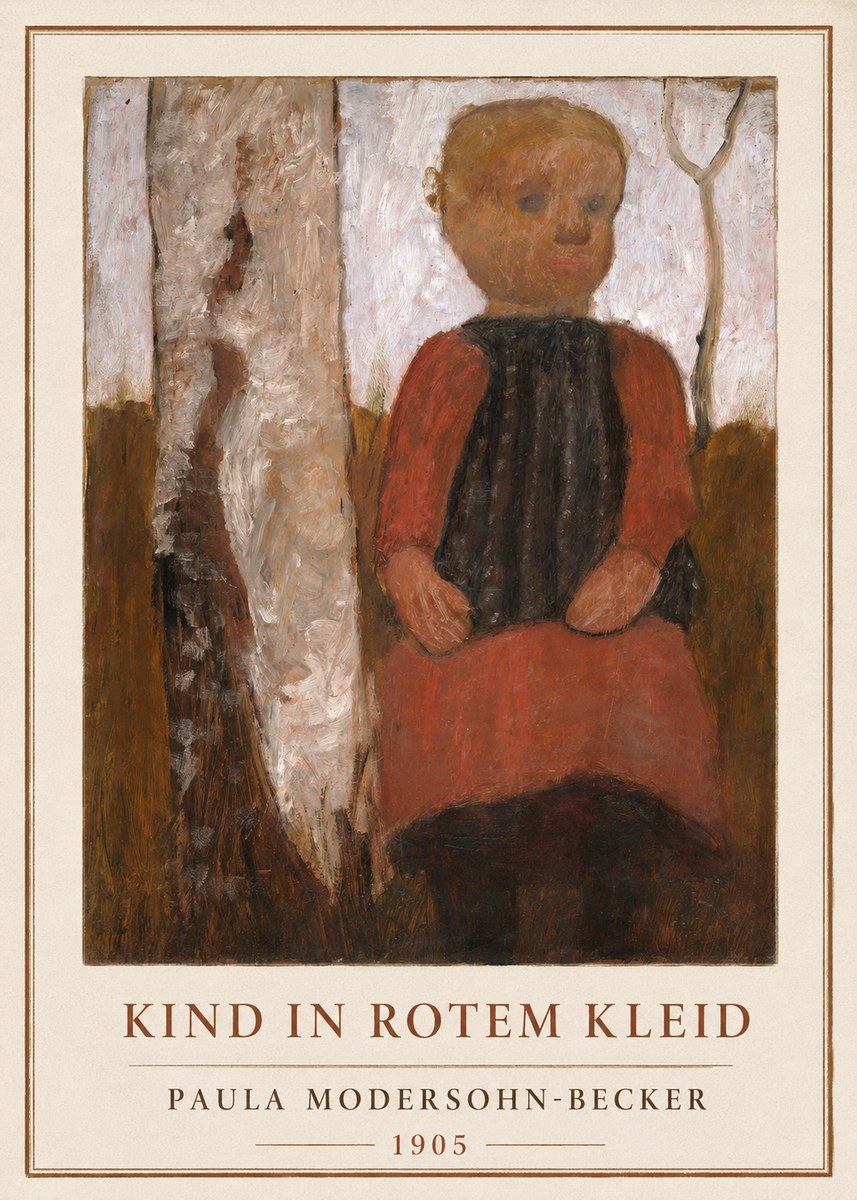 Paula Modersohn-Becker Kind in Rotem Kleid No2 - Póster