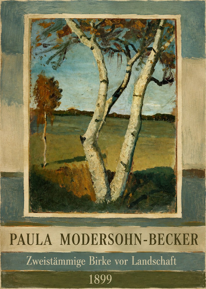 Paula Modersohn-Becker Zweistämmige Birke Vor Landschaft No2 - Póster