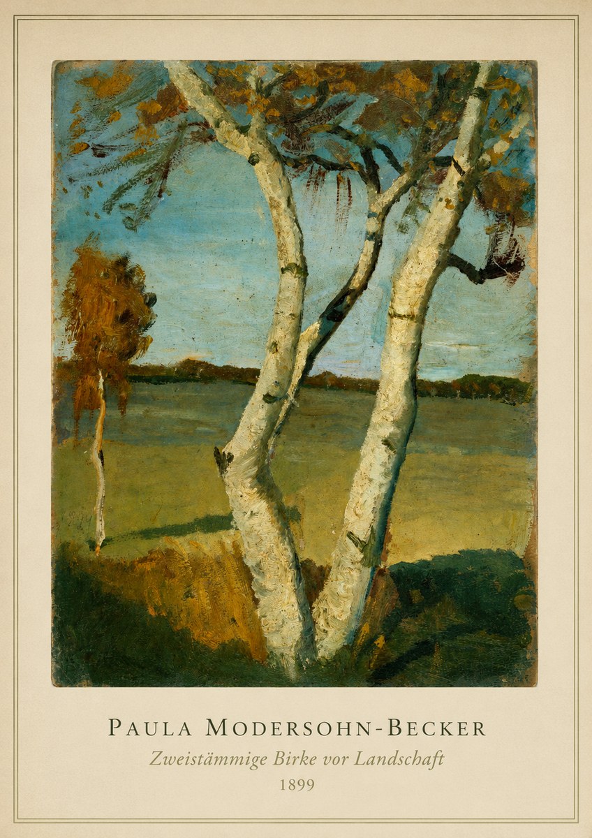 Paula Modersohn-Becker Zweistämmige Birke Vor Landschaft No3 - Póster