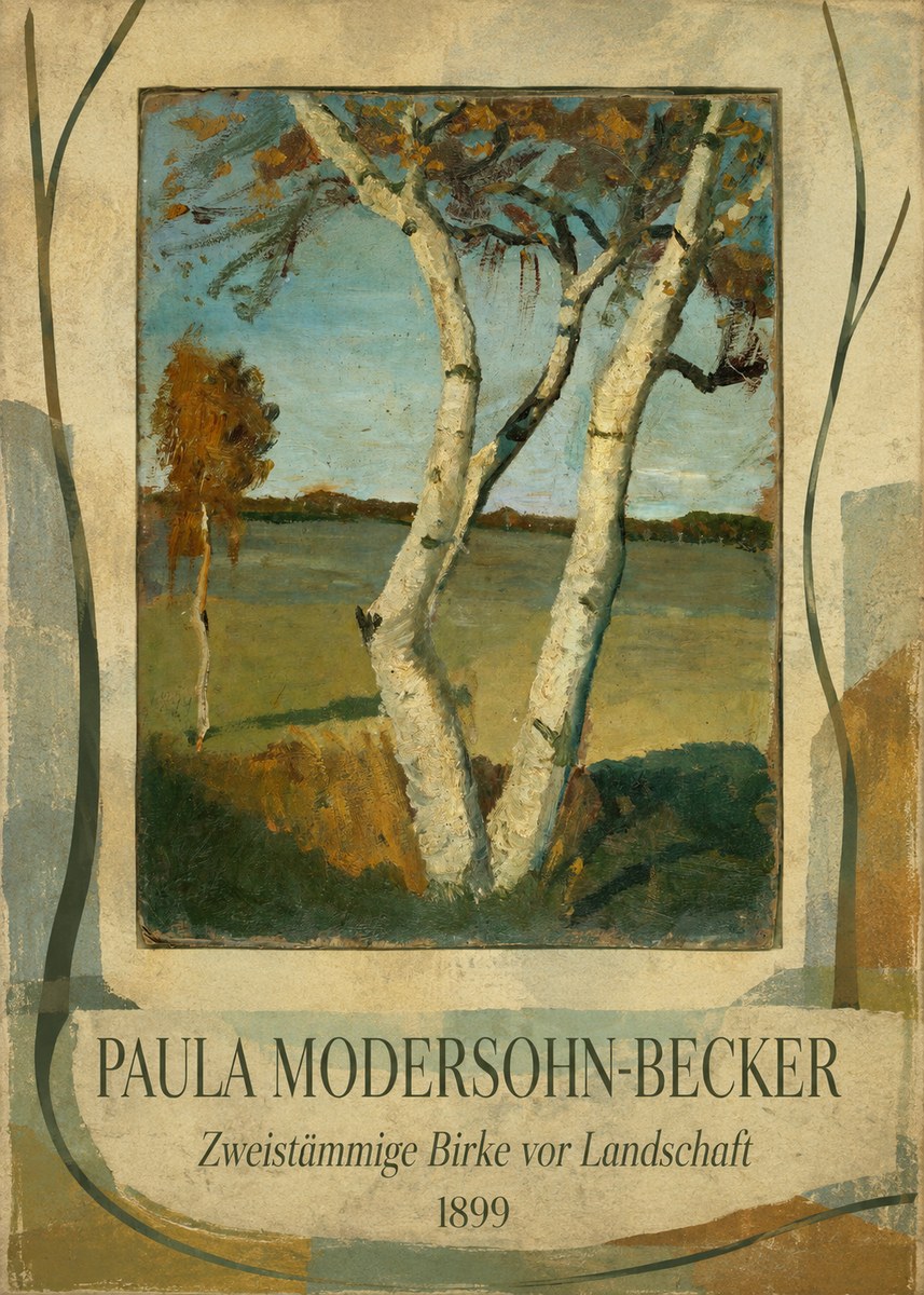 Paula Modersohn-Becker Zweistämmige Birke Vor Landschaft No4 - Póster