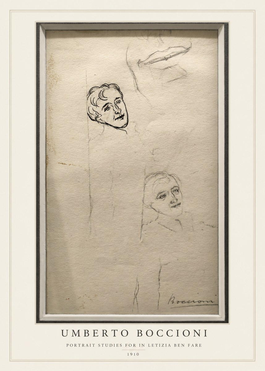 Umberto Boccioni Portrait Studies for in Letizia Ben Fare No3 - Póster