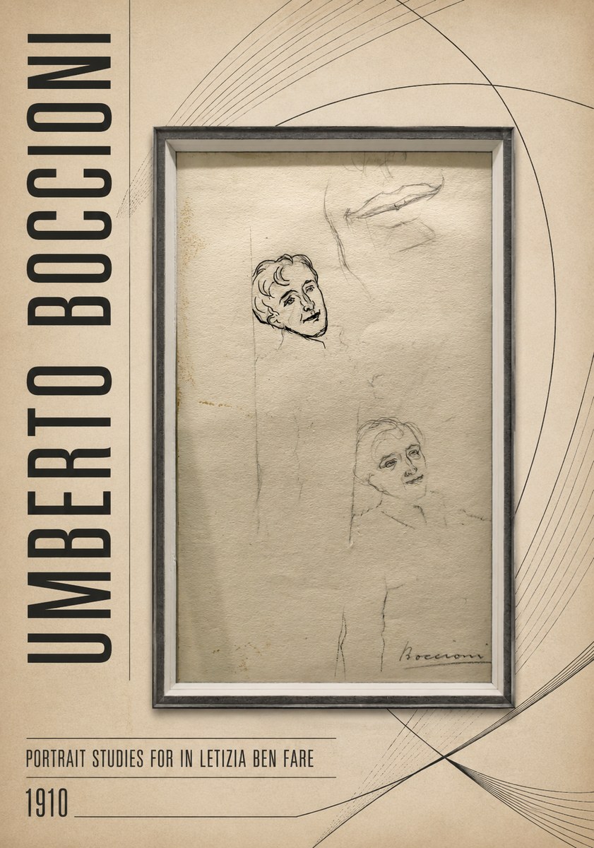 Umberto Boccioni Portrait Studies for in Letizia Ben Fare No4 - Póster