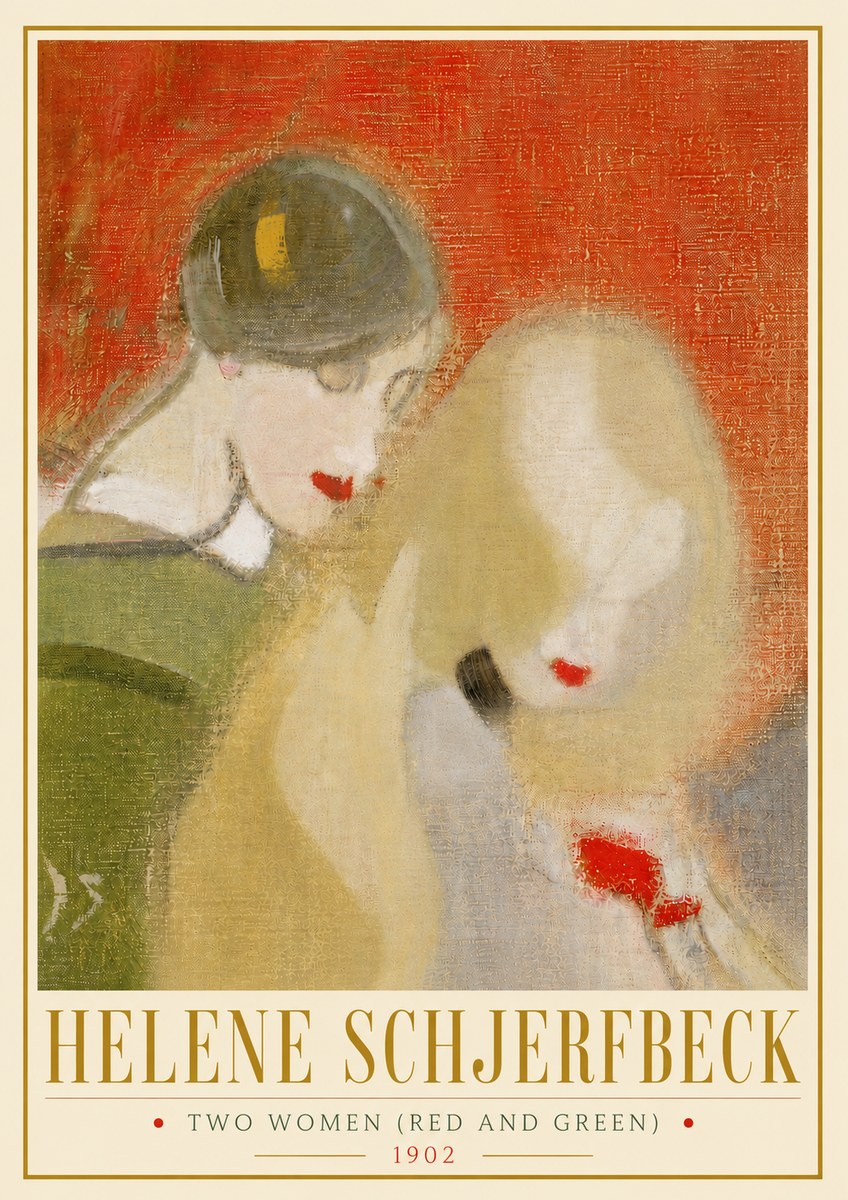 Helene Schjerfbeck Two Women (Red and Green) No5 - Póster
