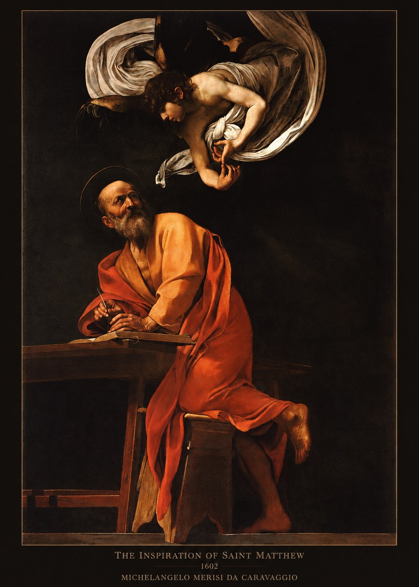 Michelangelo Merisi da Caravaggio The Inspiration of Saint Matthew II No6 - Póster