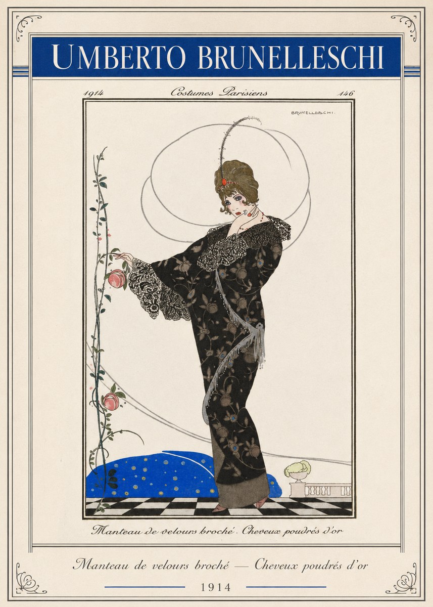 Umberto Brunelleschi Manteau De Velours Broché – Cheveux Poudrés D'or No2 - Póster