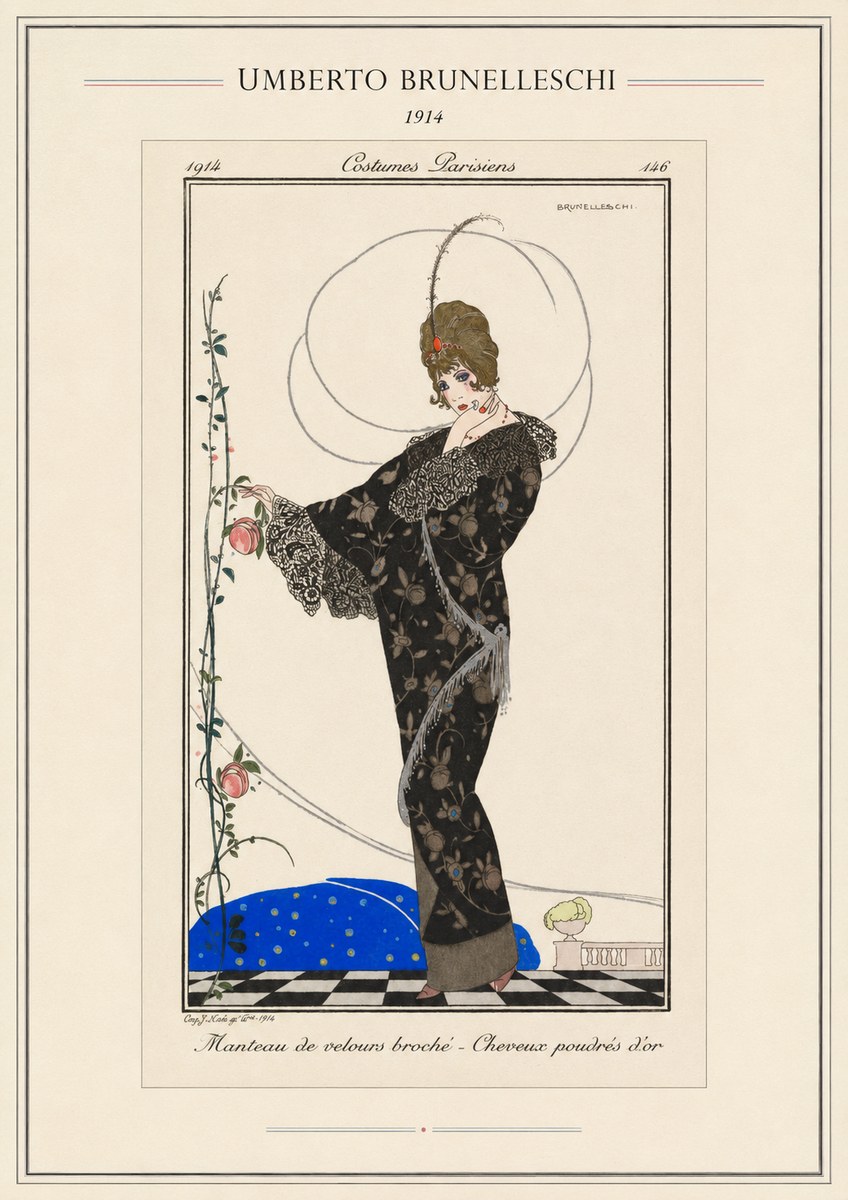 Umberto Brunelleschi Manteau De Velours Broché – Cheveux Poudrés D'or No4 - Póster